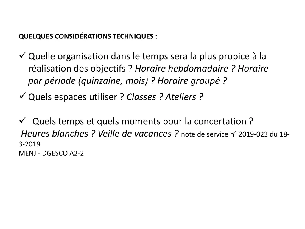 quelques consid rations techniques