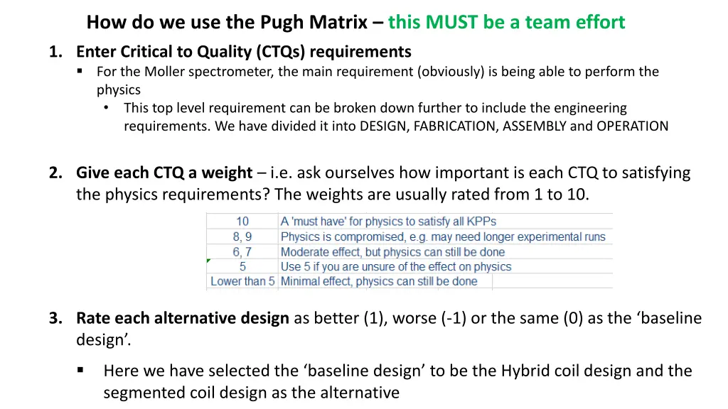 how do we use the pugh matrix this must be a team