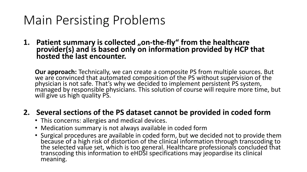 main persisting problems