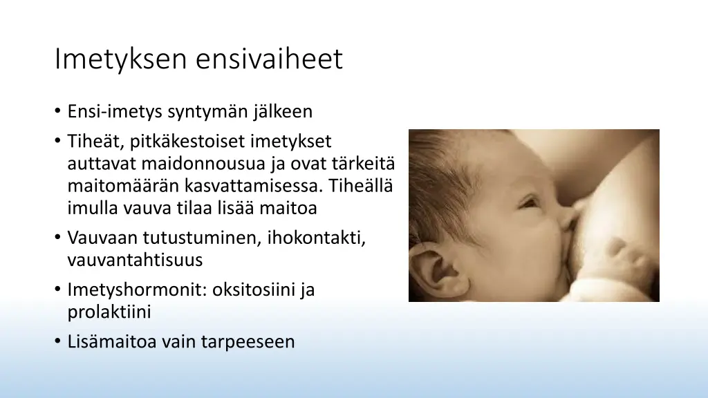 imetyksen ensivaiheet