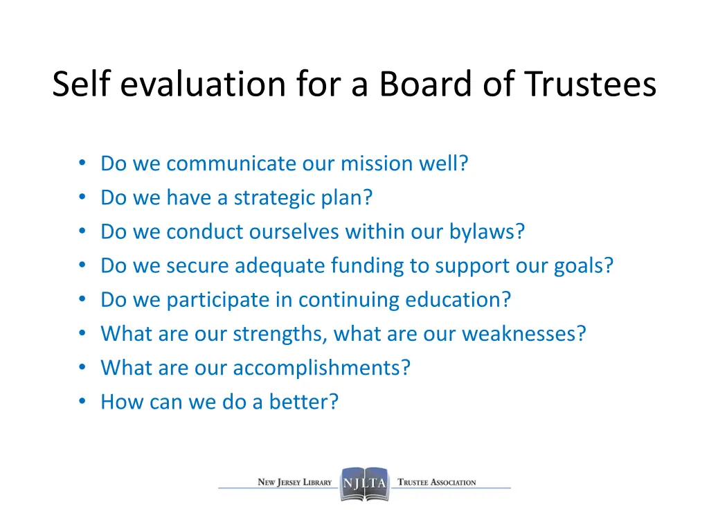 self evaluation for a board of trustees