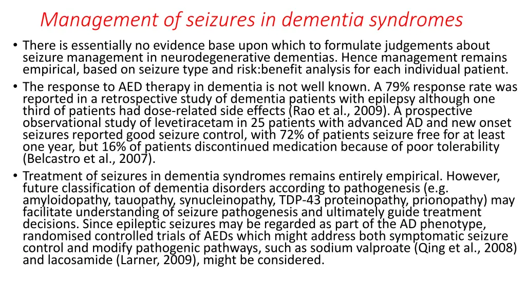 management of seizures in dementia syndromes