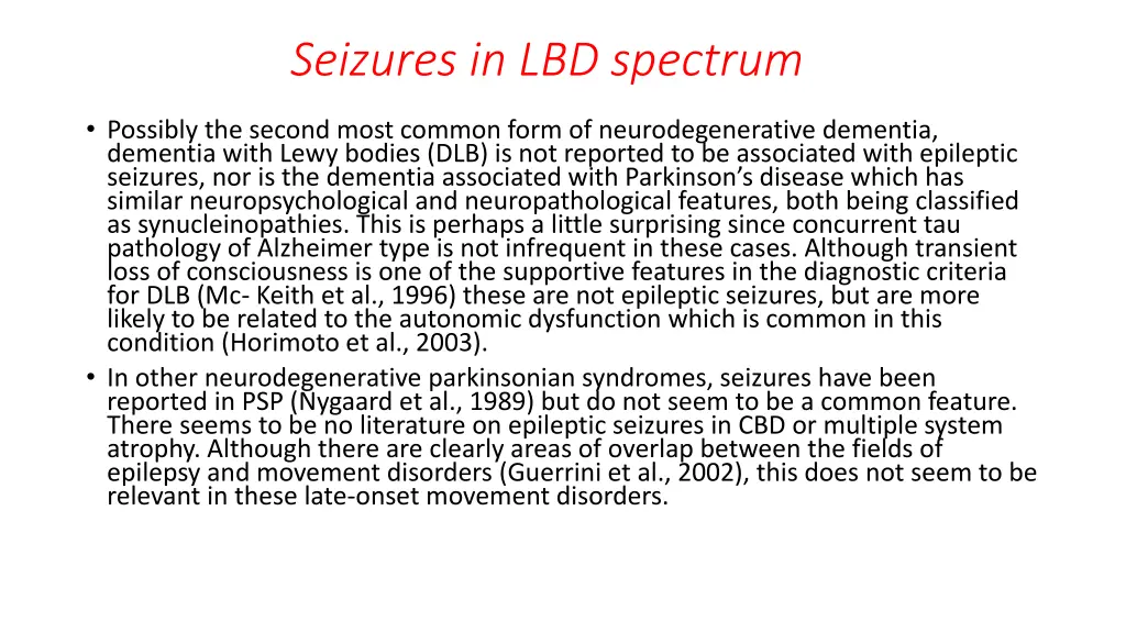 seizures in lbd spectrum