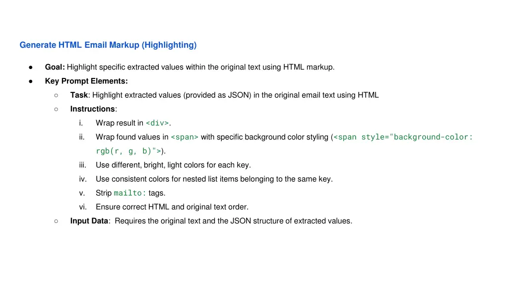 generate html email markup highlighting