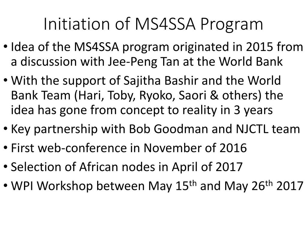 initiation of ms4ssa program idea of the ms4ssa