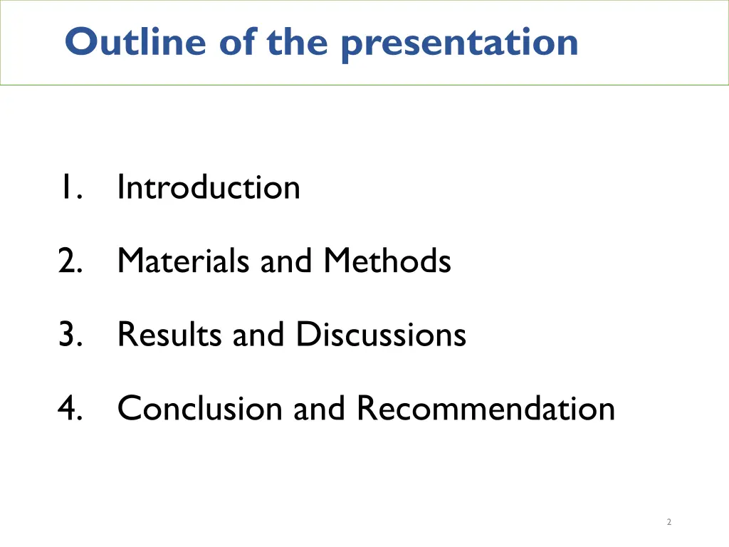 outline of the presentation