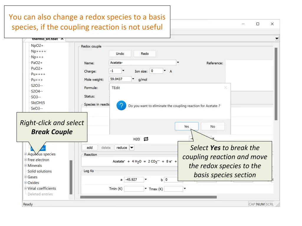 you can also change a redox species to a basis