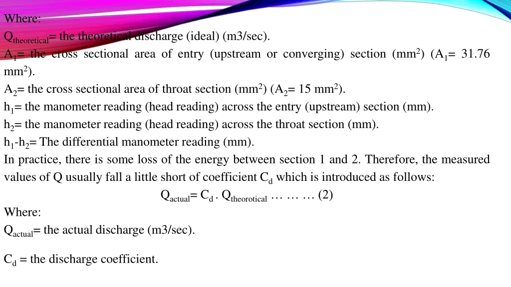 where q theoretical the theoretical discharge