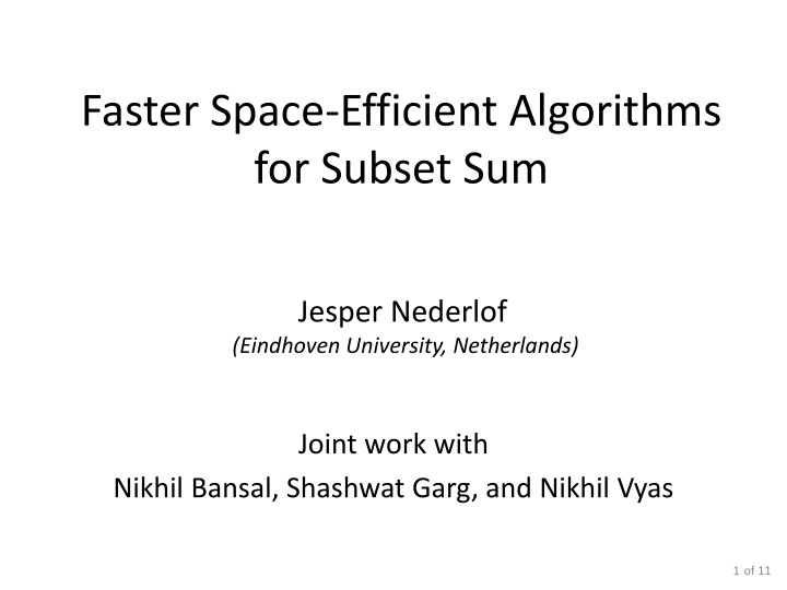 faster space efficient algorithms for subset sum