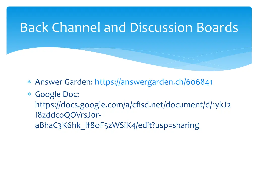 back channel and discussion boards