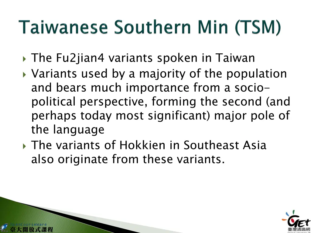 the fu2jian4 variants spoken in taiwan variants
