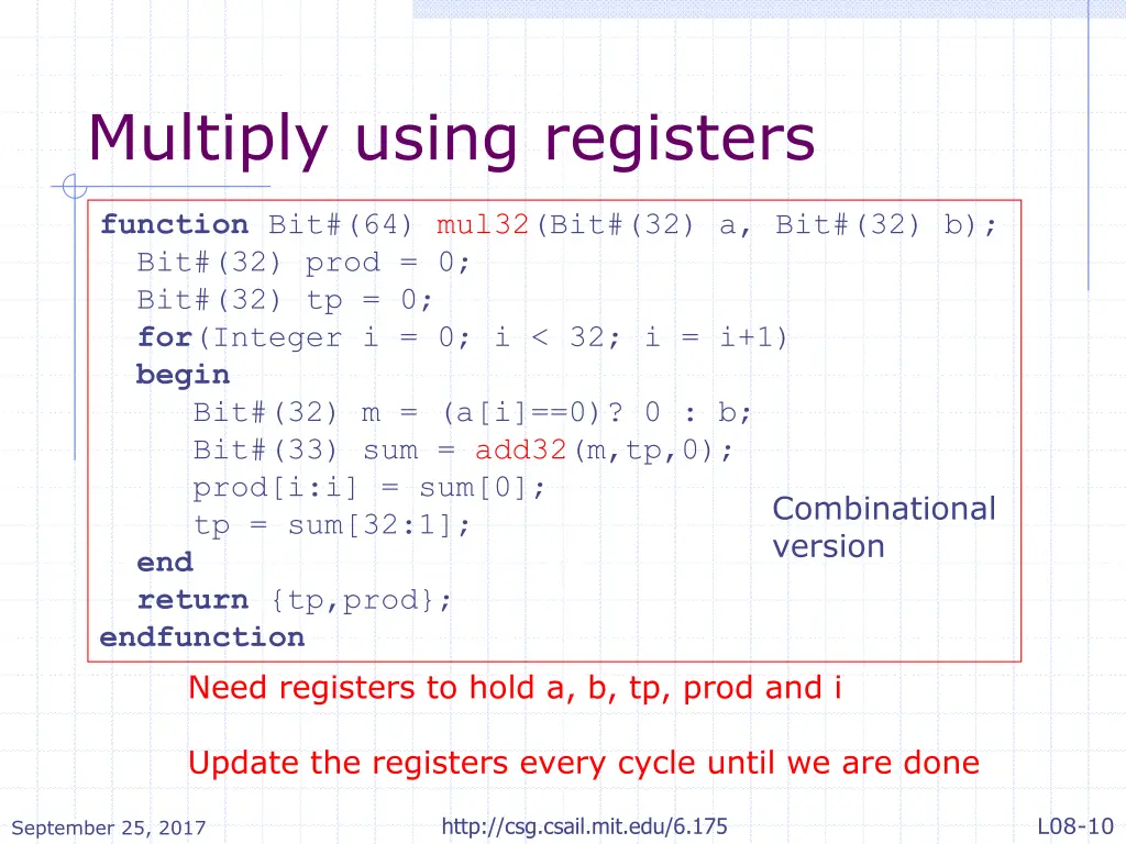 multiply using registers