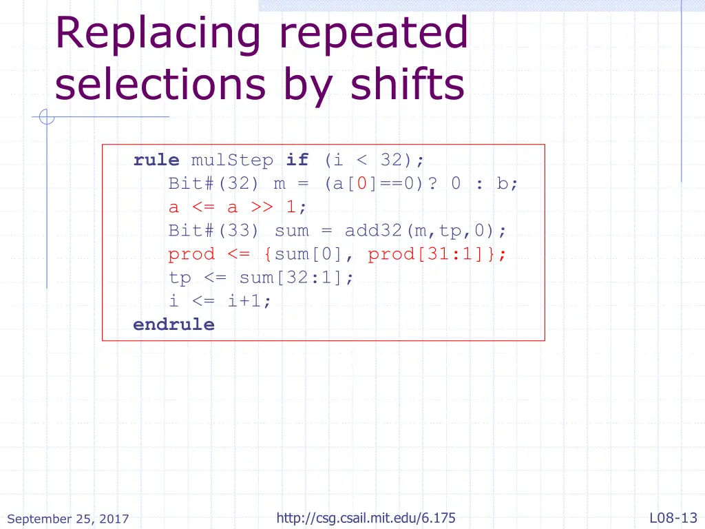 replacing repeated selections by shifts