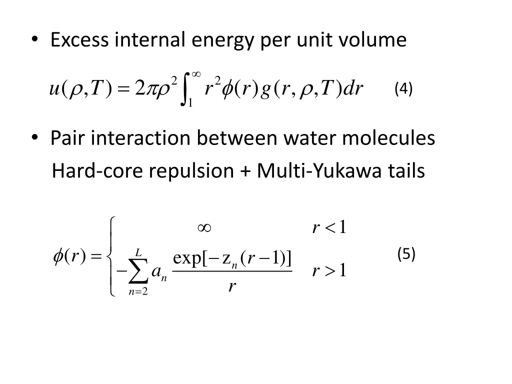 excess internal energy per unit volume
