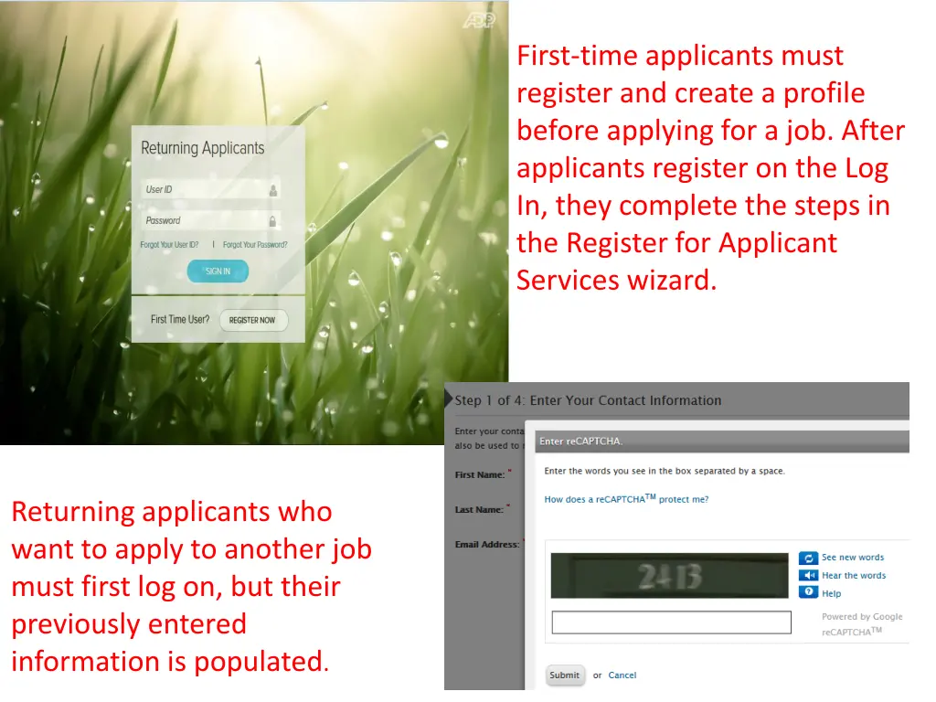 first time applicants must register and create