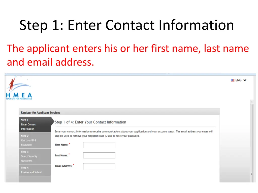 step 1 enter contact information