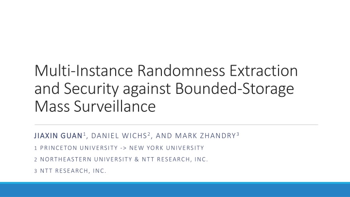 multi instance randomness extraction and security