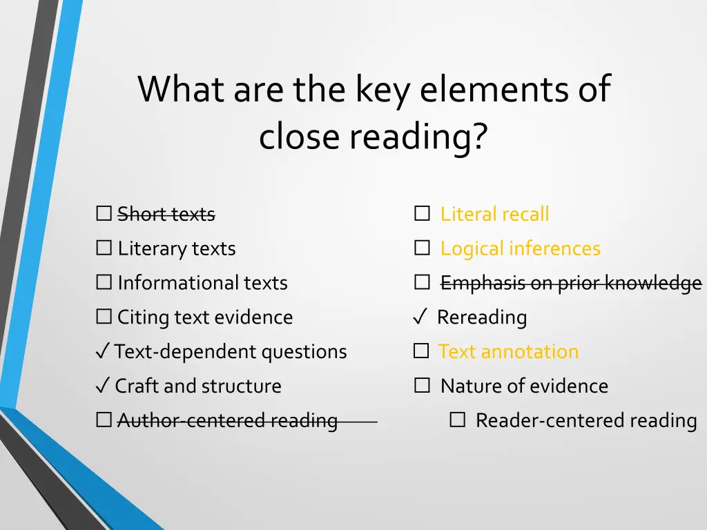 what are the key elements of close reading 11