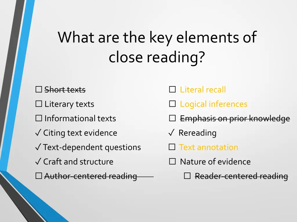 what are the key elements of close reading 12