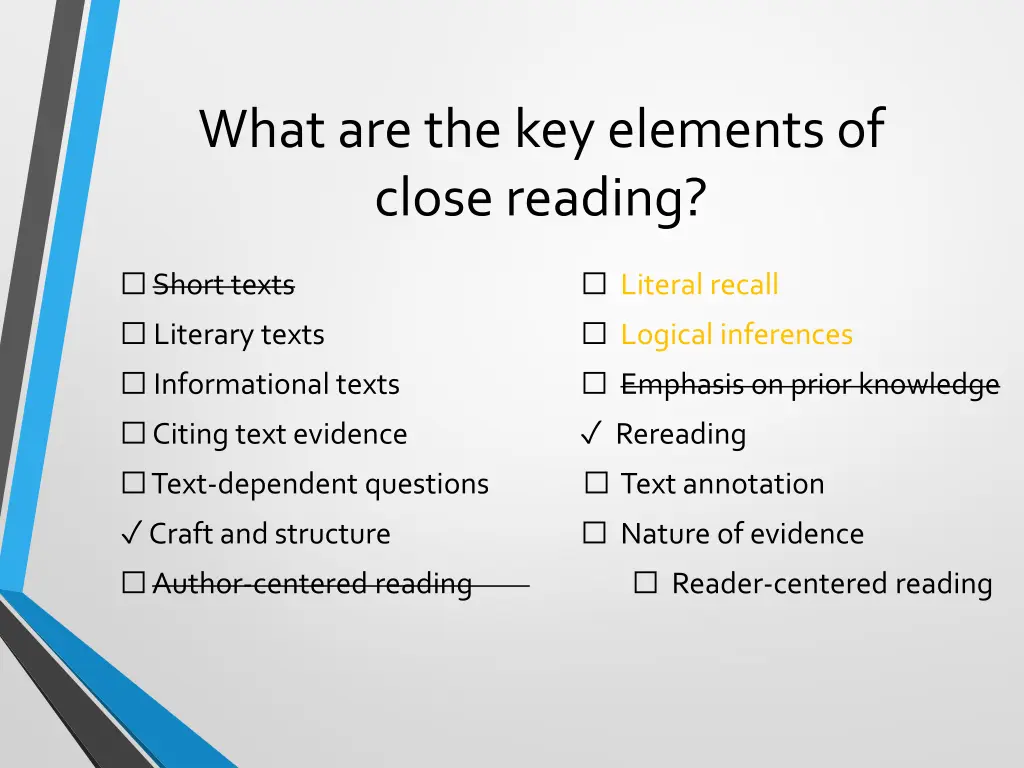 what are the key elements of close reading 8