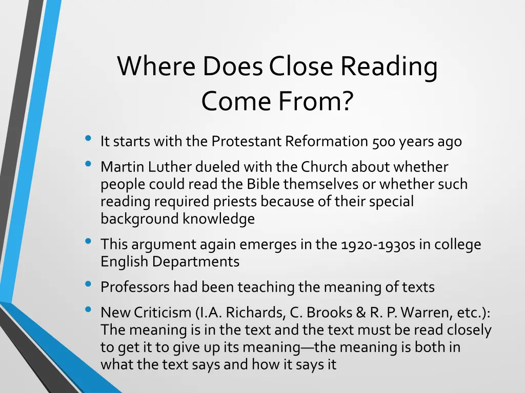 where does close reading come from it starts with