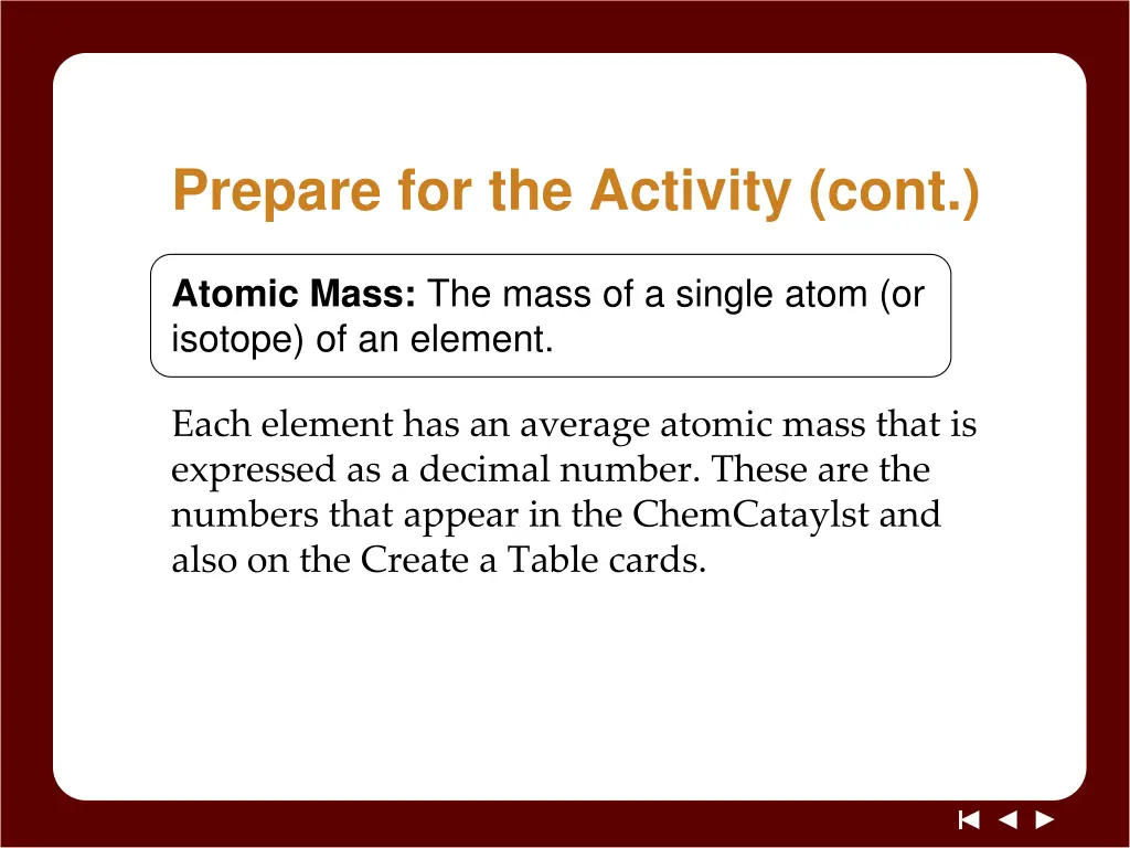 prepare for the activity cont
