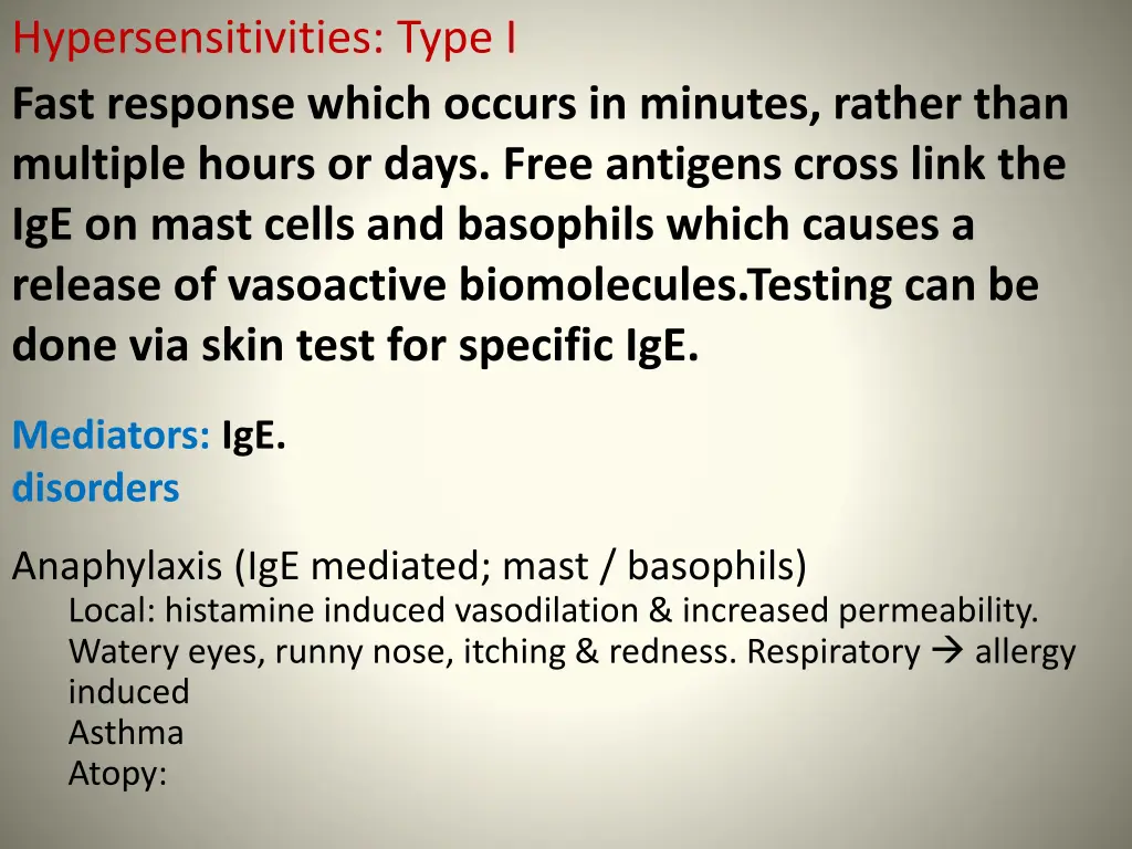 hypersensitivities type i