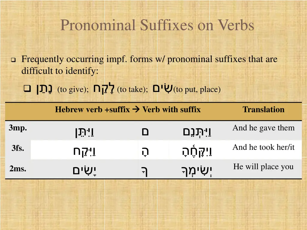 pronominal suffixes on verbs 10