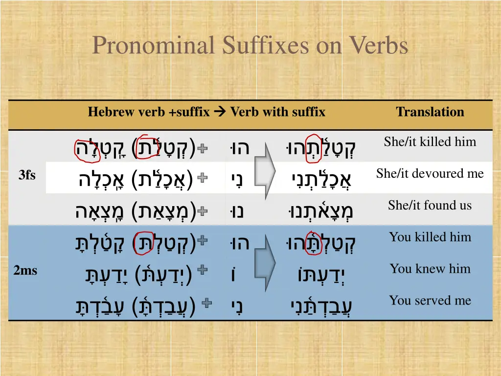 pronominal suffixes on verbs 2