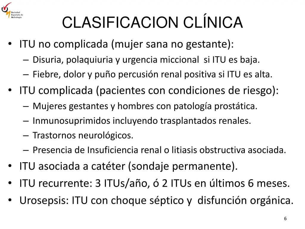 clasificacion cl nica itu no complicada mujer