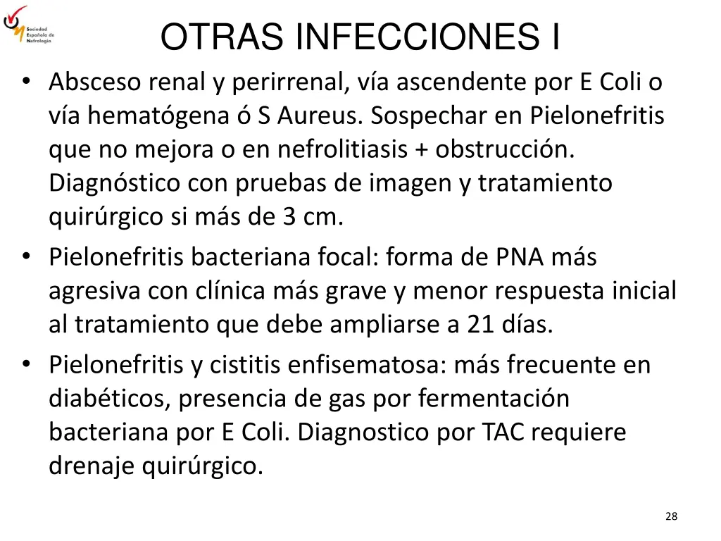 otras infecciones i absceso renal y perirrenal