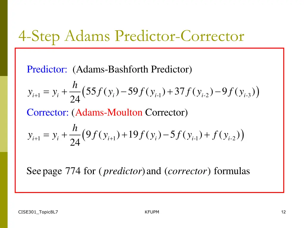 4 step adams predictor corrector