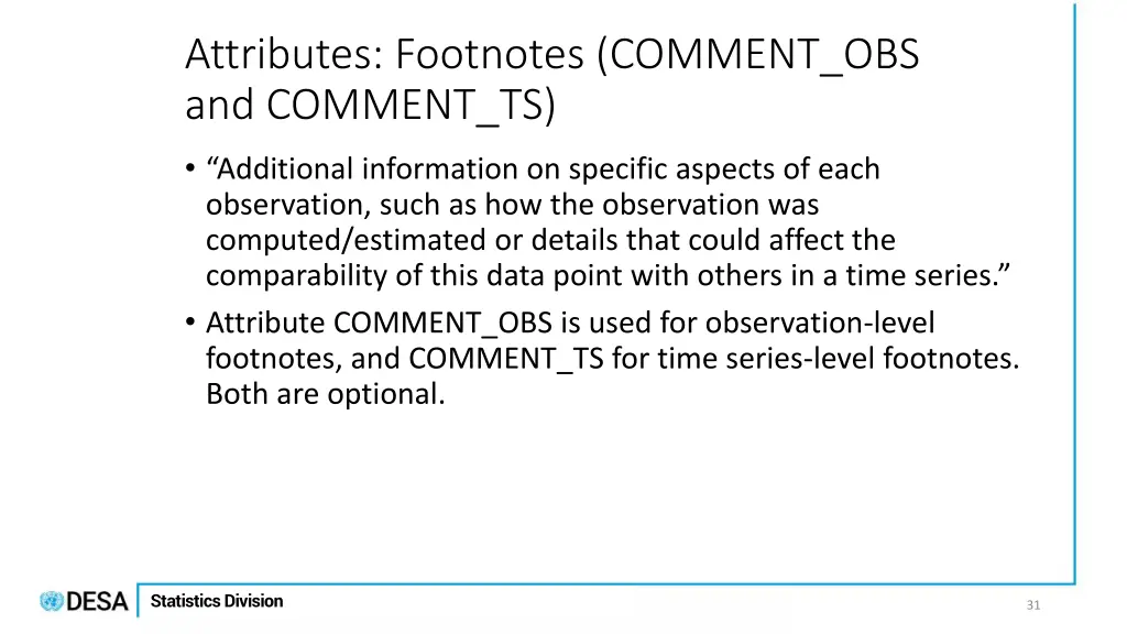 attributes footnotes comment obs and comment ts
