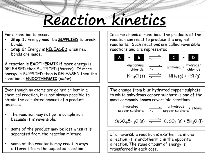 reaction kinetics for a reaction to occur step