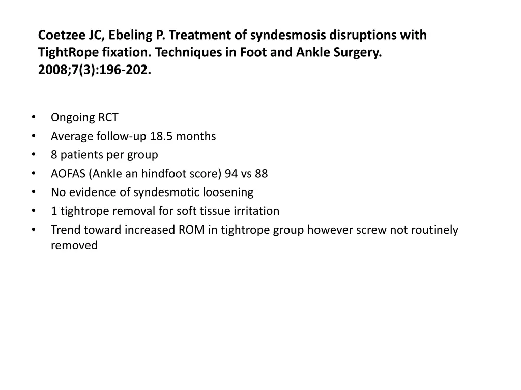 coetzee jc ebeling p treatment of syndesmosis