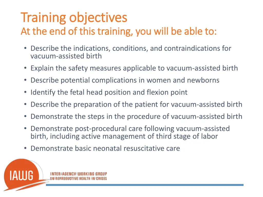 training objectives training objectives