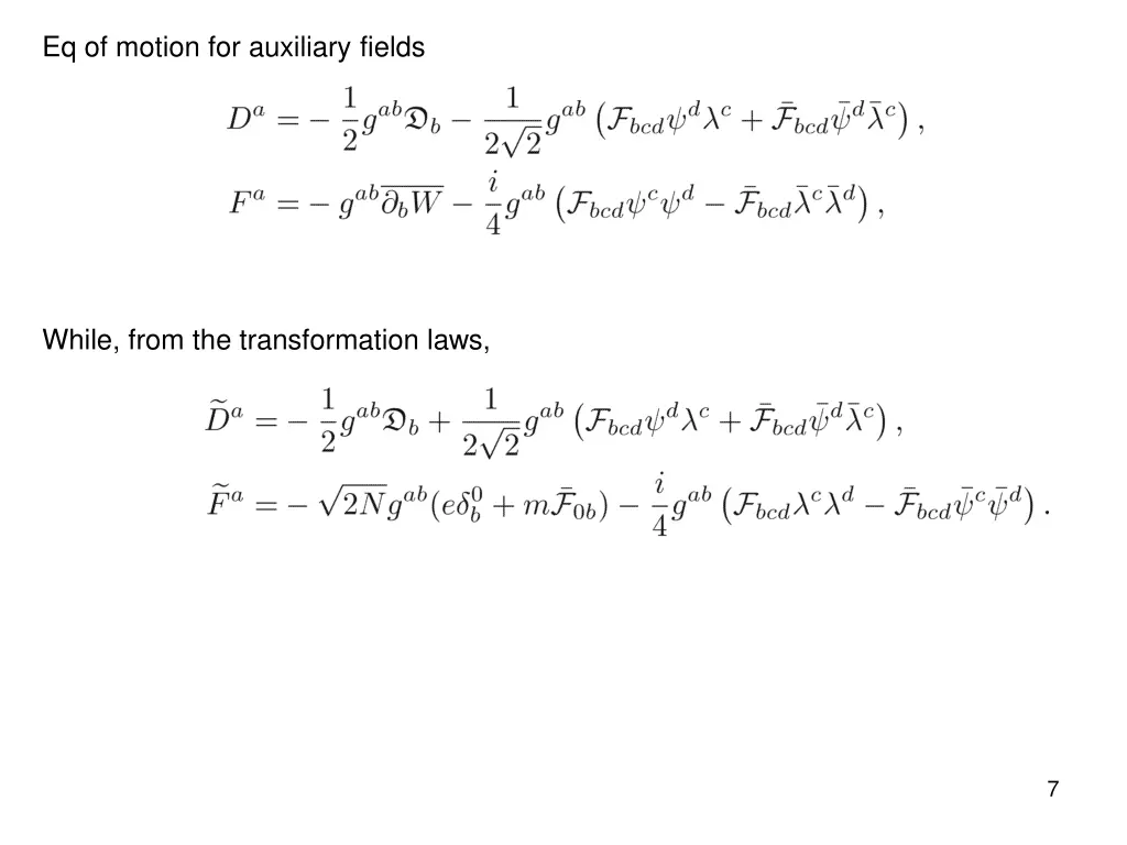 eq of motion for auxiliary fields