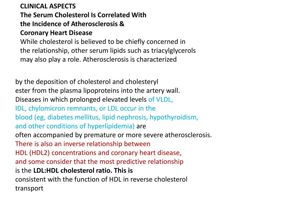 clinical aspects the serum cholesterol
