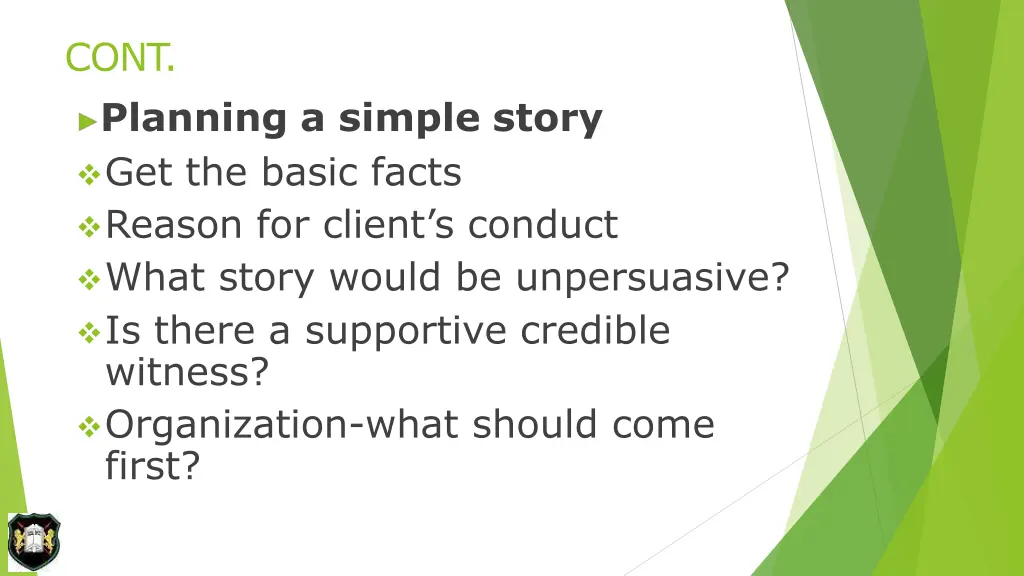 cont planning a simple story get the basic facts