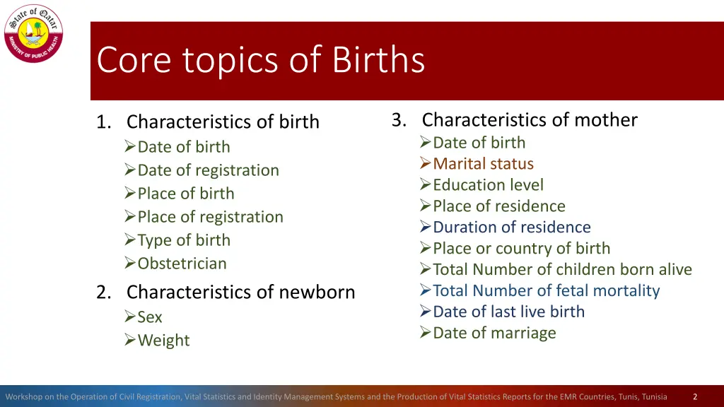 core topics of births
