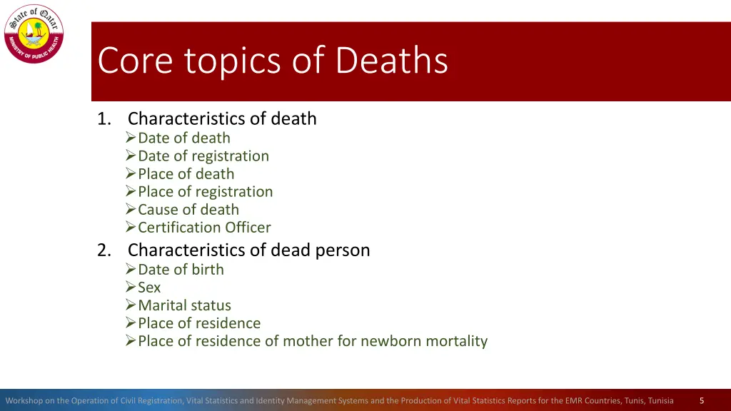 core topics of deaths