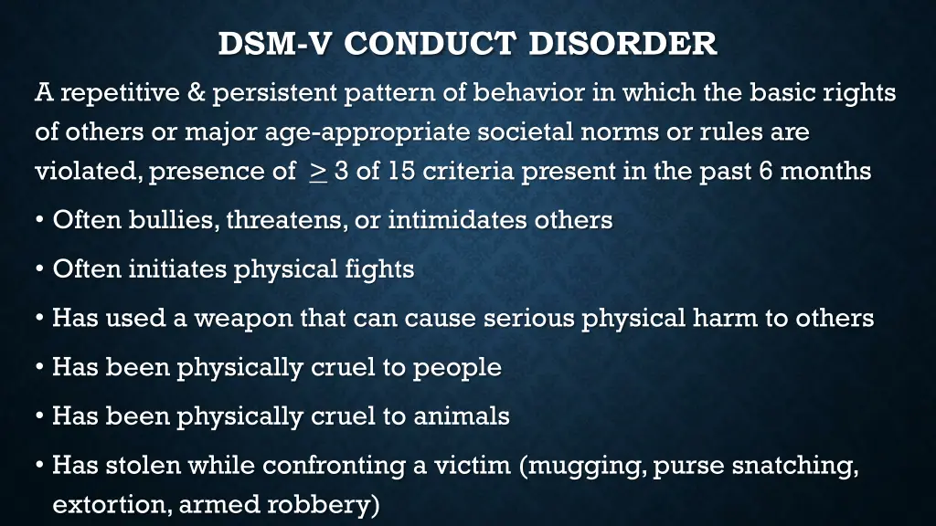 dsm v conduct disorder a repetitive persistent