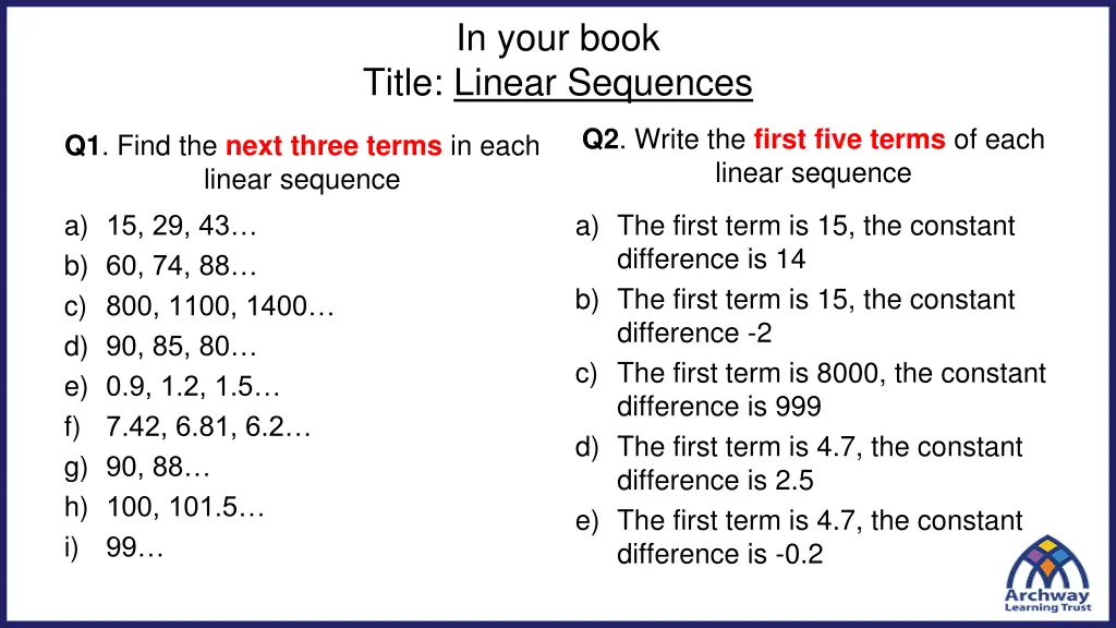 in your book title linear sequences
