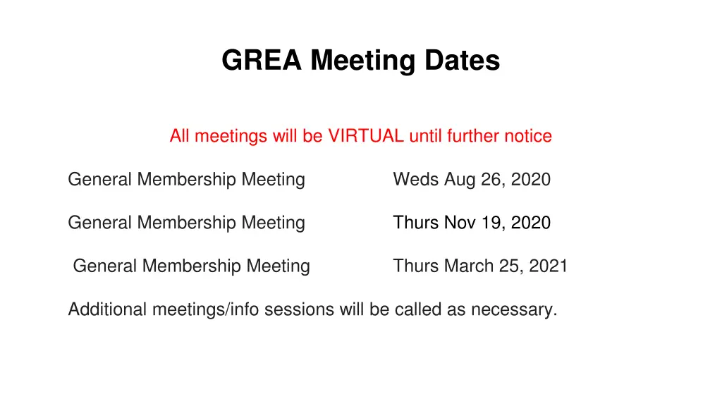 grea meeting dates