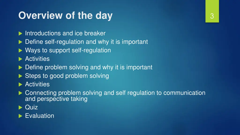 overview of the day
