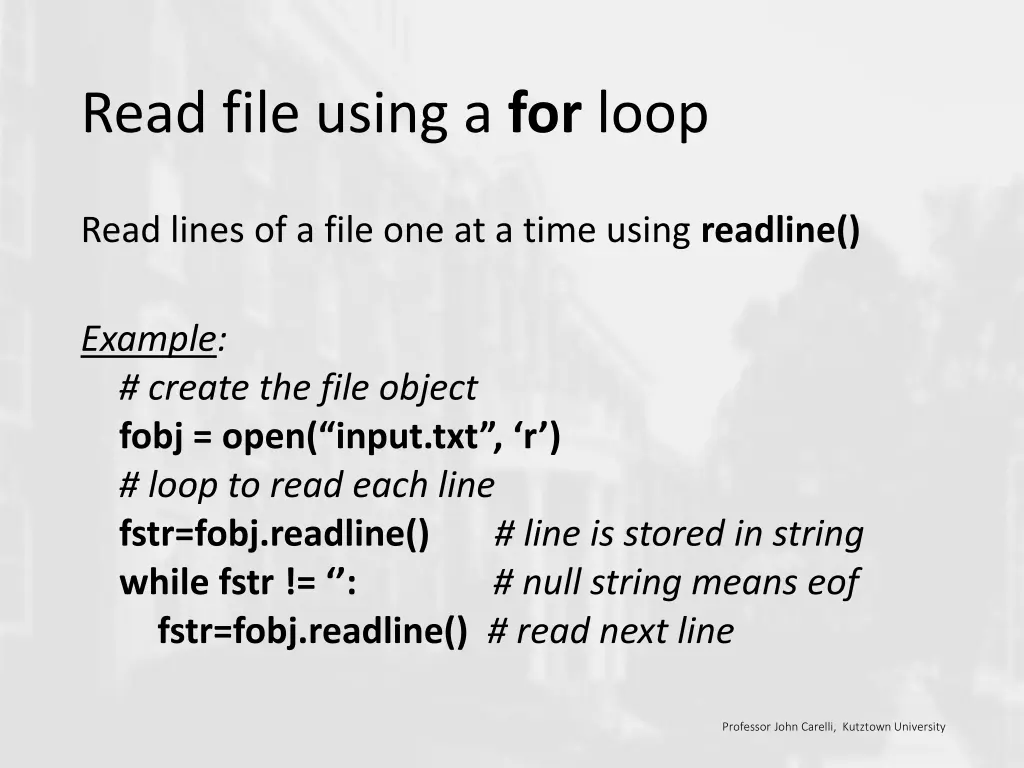read file using a for loop