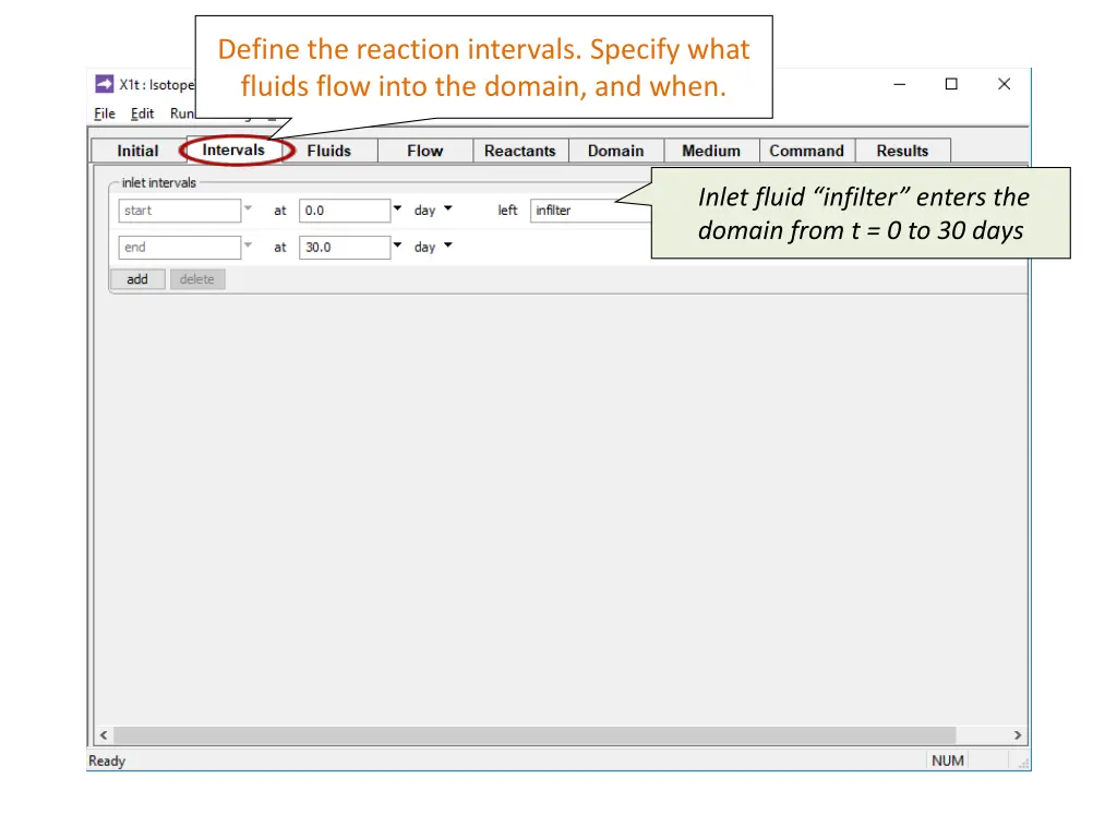 define the reaction intervals specify what fluids