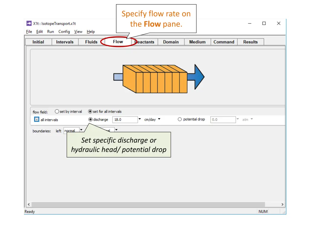 specify flow rate on the flow pane
