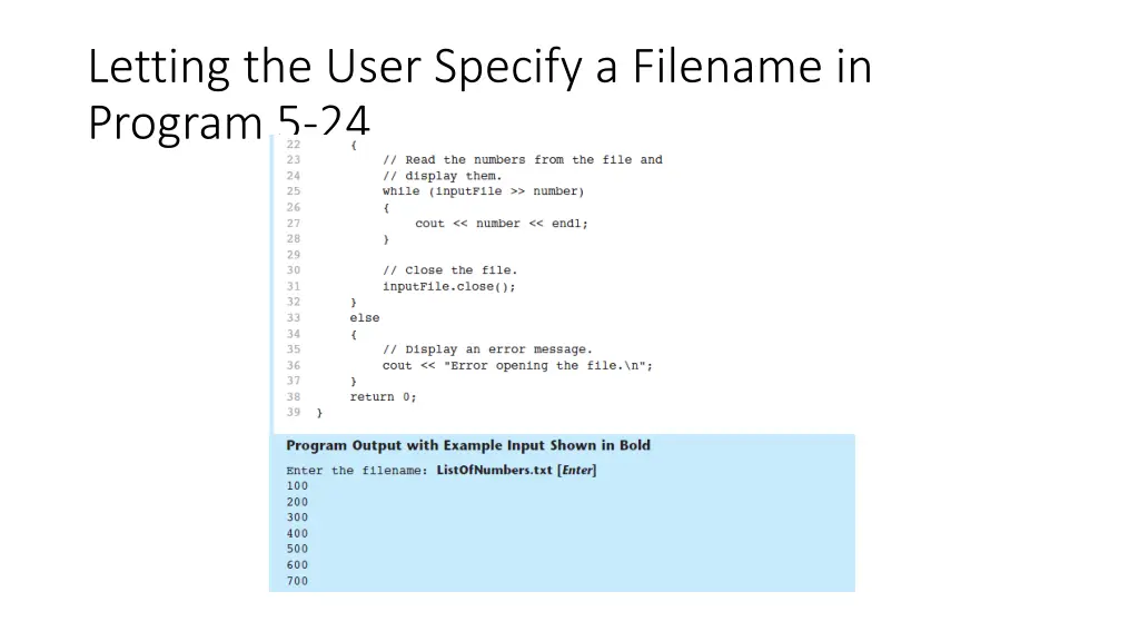 letting the user specify a filename in program 1