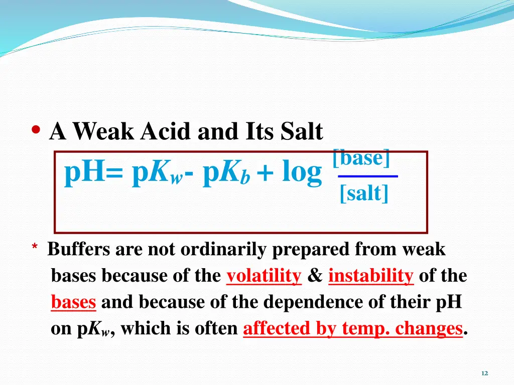 a weak acid and its salt ph p k w p k b log base